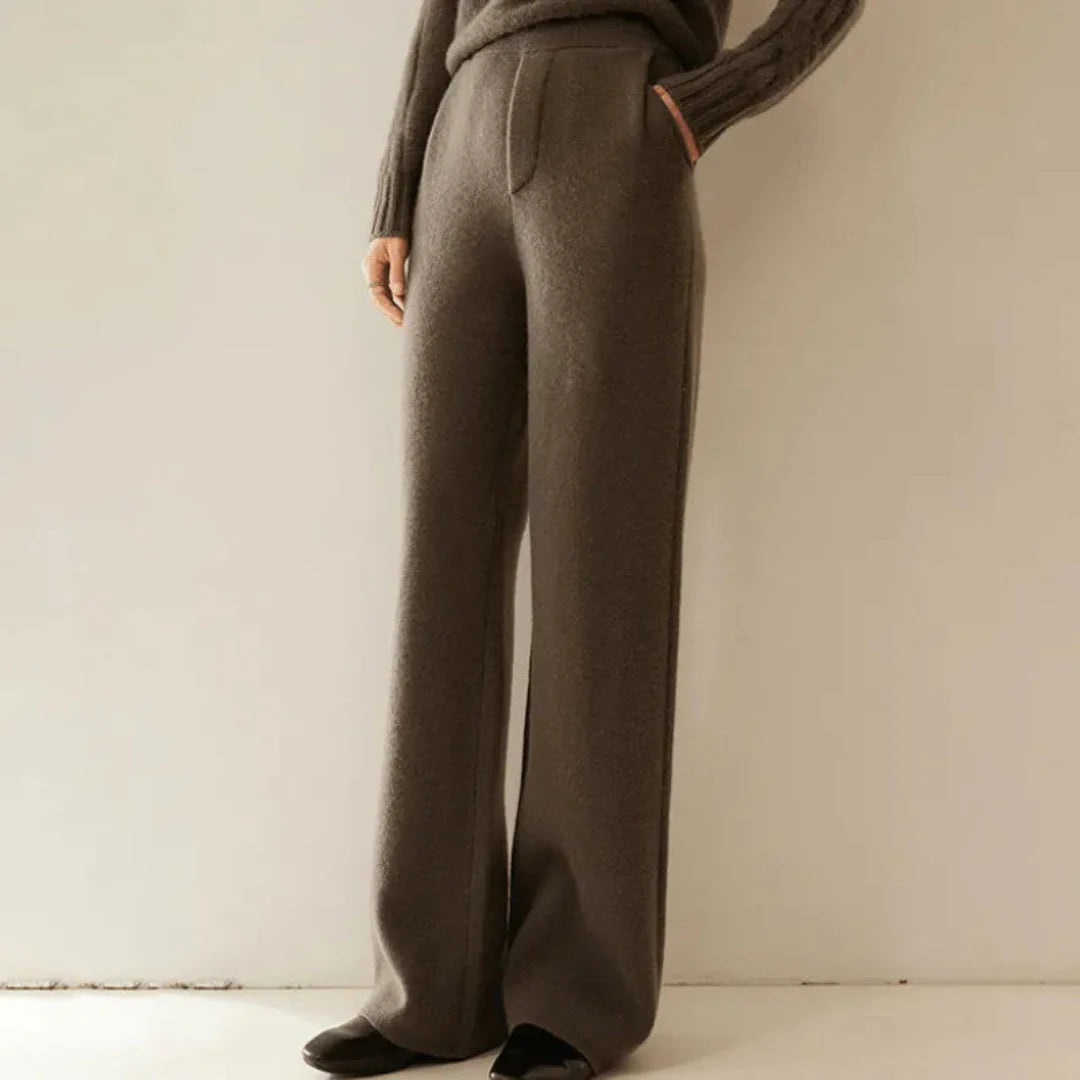 Women's ivory cashmere wide-leg pants tailored silhouette soft drape premium luxury trousers