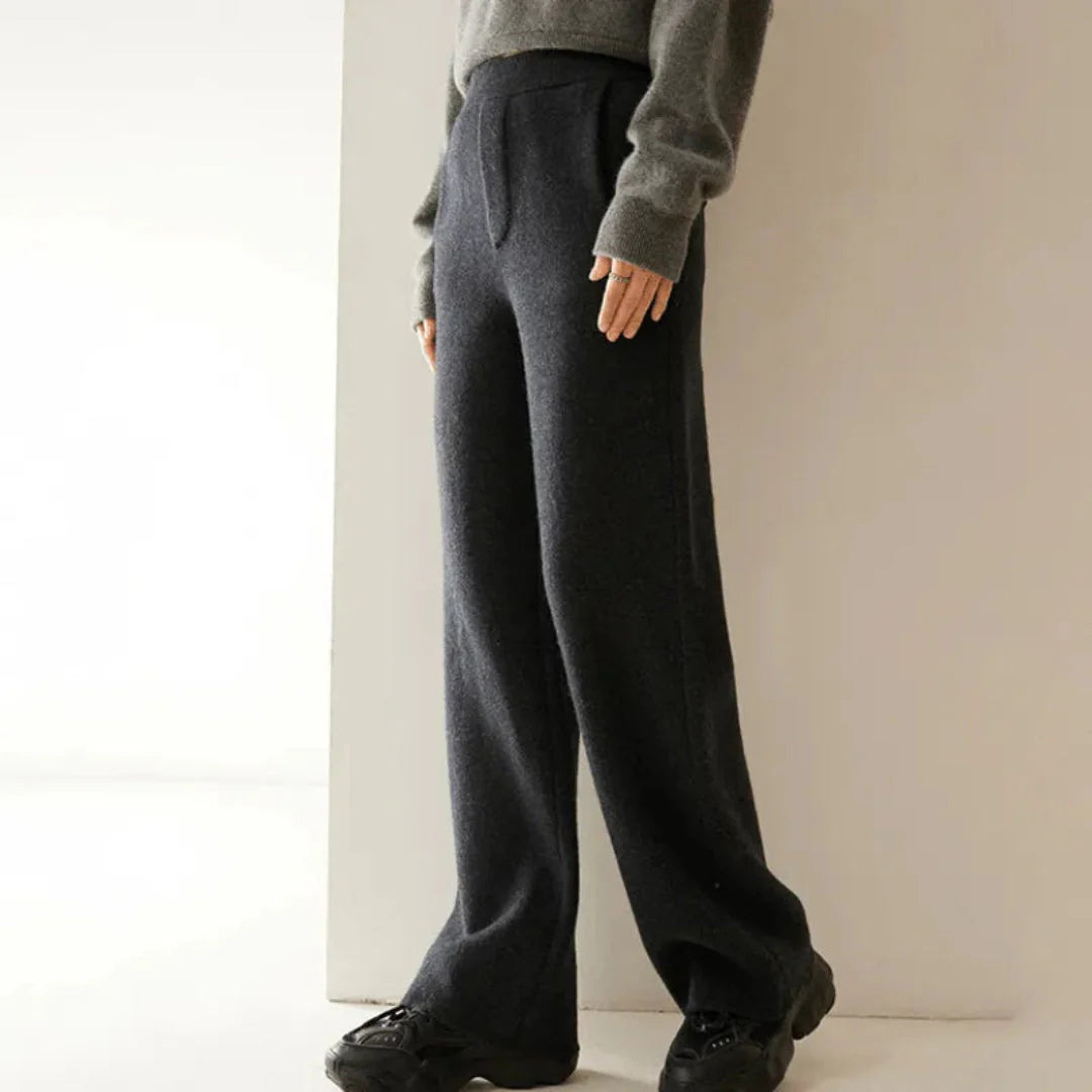 Women's ivory cashmere wide-leg pants tailored silhouette soft drape premium luxury trousers