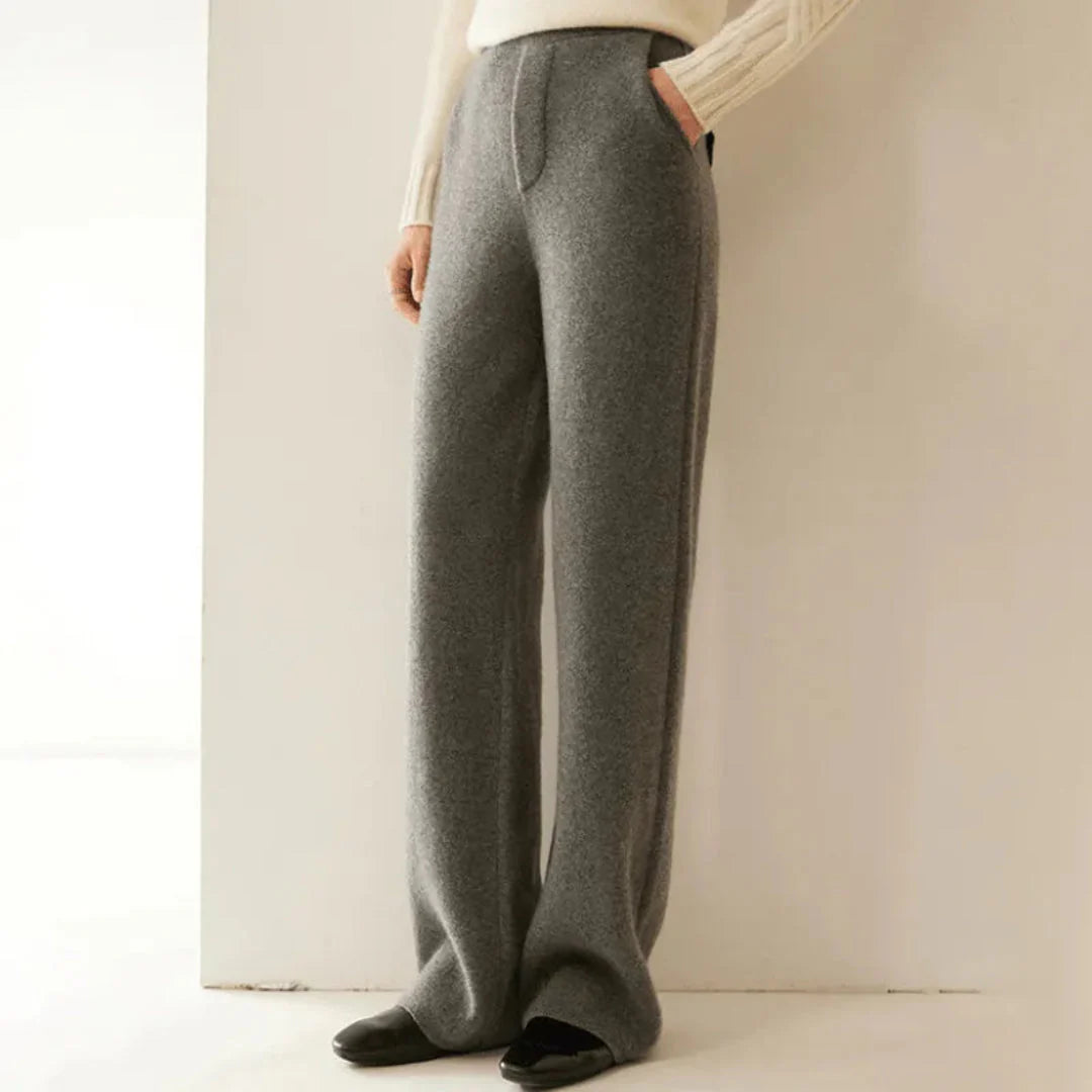 Women's ivory cashmere wide-leg pants soft tailored drape premium relaxed silhouette