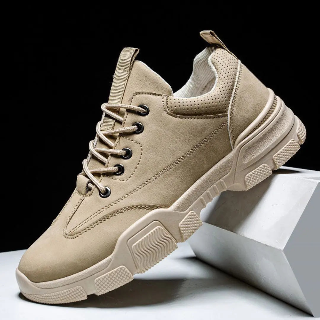 Renzo men's suede sneakers tan brown perforated ankle urban trail shock-absorbing sole street style