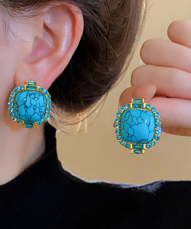Boucles d'oreilles à tige rétro en alliage bleu incrusté de zircons turquoise - Urbann-Vibe