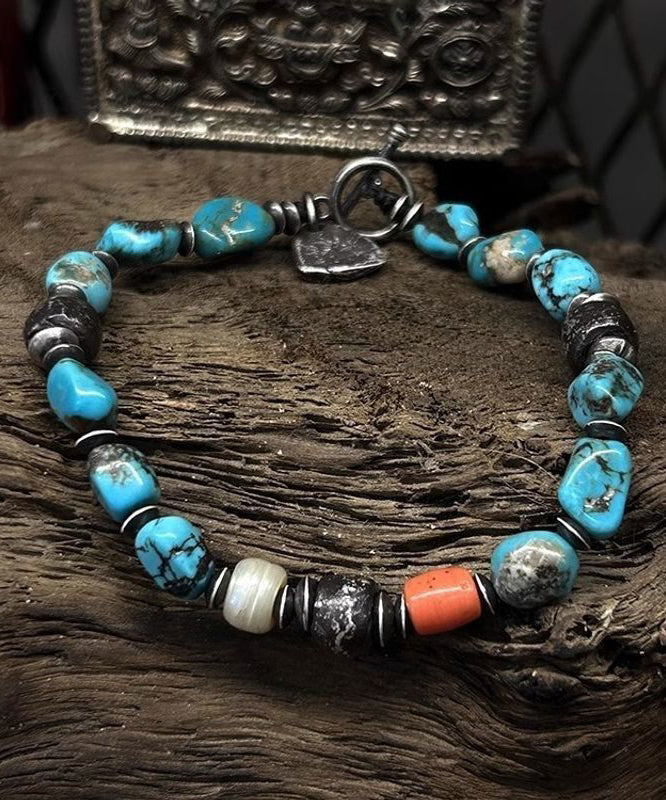 Bracelet à breloques rétro en argent sterling bleu avec perles colorées - Urbann-Vibe