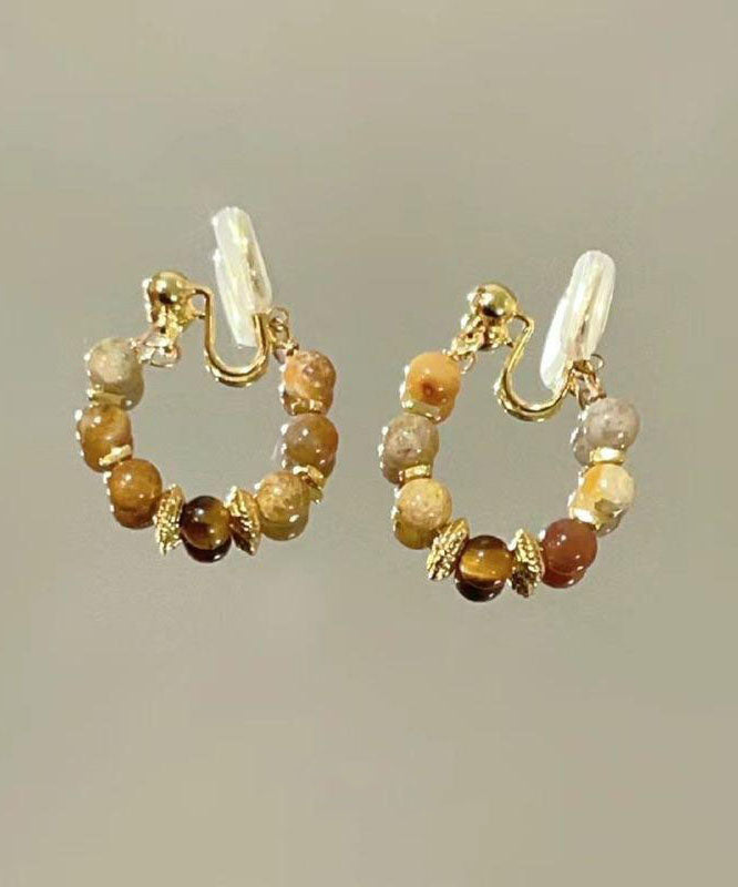 Boucles d'oreilles créoles brisées œil de tigre rétro en cuivre brun surdoré - Urbann-Vibe