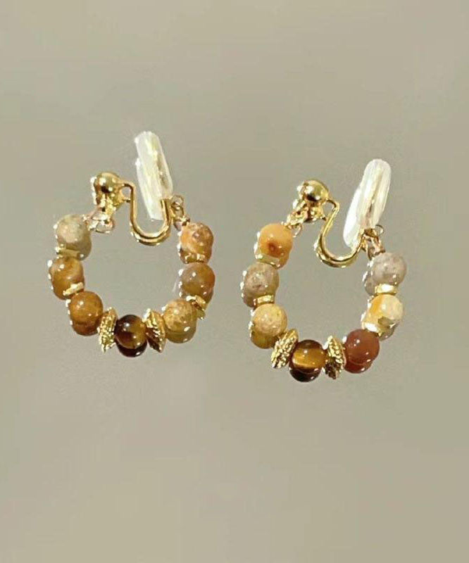 Boucles d'oreilles créoles brisées œil de tigre rétro en cuivre brun surdoré - Urbann-Vibe