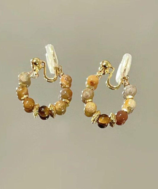Boucles d'oreilles créoles brisées œil de tigre rétro en cuivre brun surdoré - Urbann-Vibe