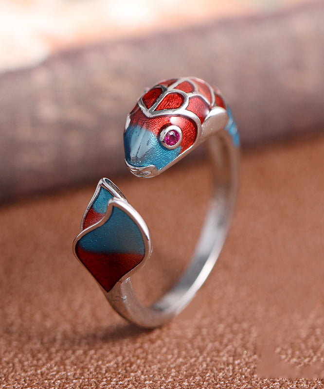 Bagues carpe ouvertes en argent sterling cloisonné à blocs de couleur rétro - Urbann-Vibe