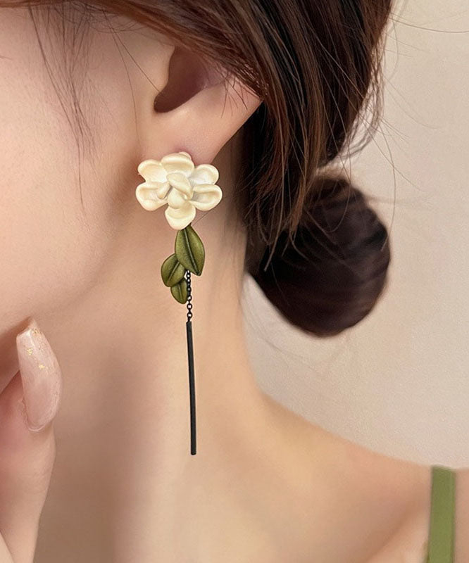 Boucles d'oreilles pendantes Gardenia en alliage d'argent sterling, style rétro colorblock - Urbann-Vibe