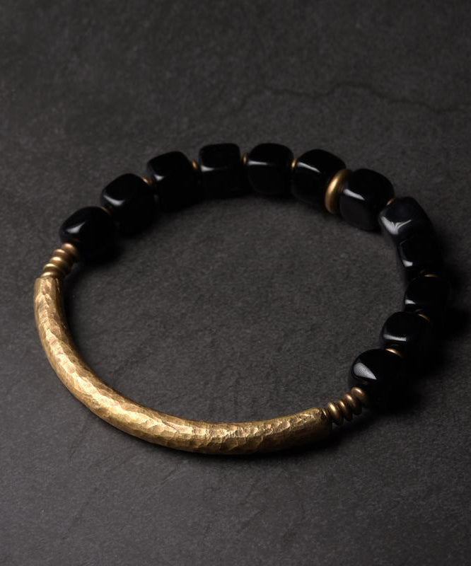 Bracelet rétro en obsidienne dorée et cuivre - Urbann-Vibe