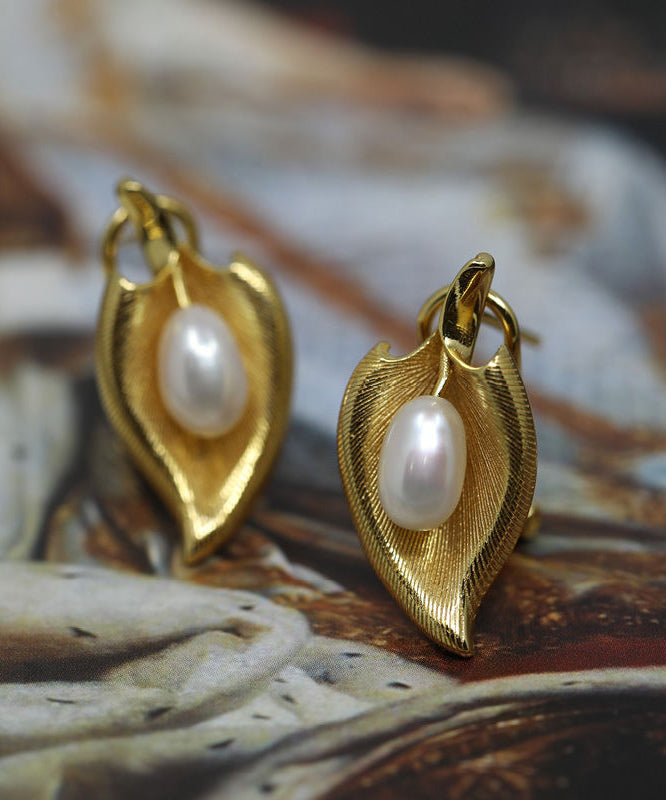 Boucles d'oreilles à tige rétro en or et cuivre doré avec perles - Urbann-Vibe