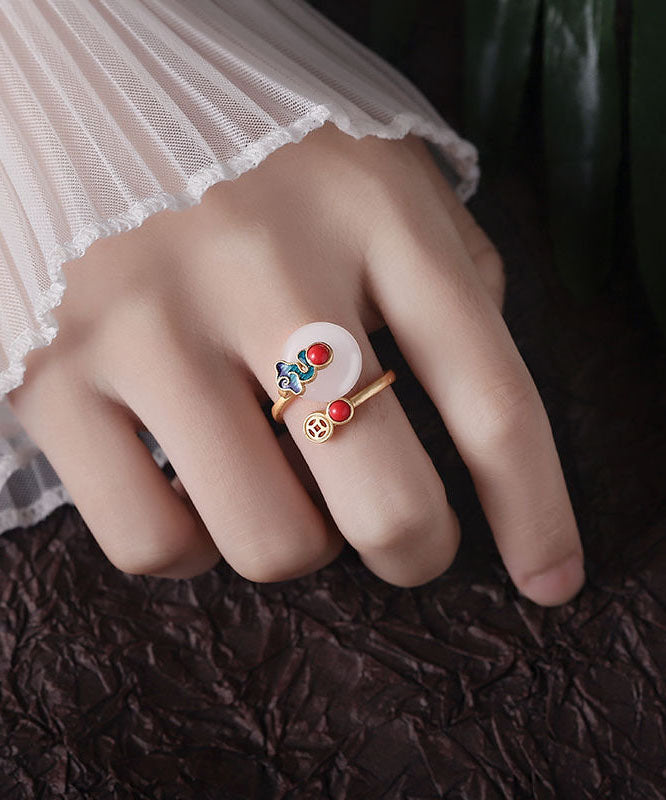 Bagues rétro en argent sterling doré avec nuages ​​de bon augure en agate - Urbann-Vibe