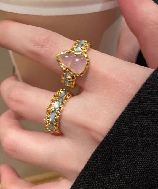 Ensemble de deux bagues ouvertes rétro en argent sterling doré et dentelle avec gourdes - Urbann-Vibe