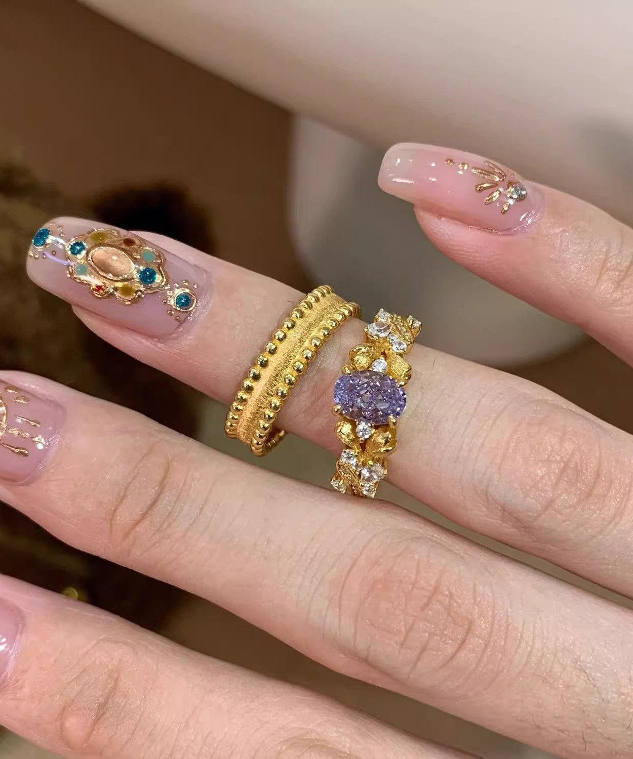 Ensemble de deux bagues rétro en argent sterling doré et zircon - Urbann-Vibe