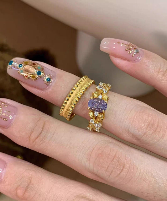 Ensemble de deux bagues rétro en argent sterling doré et zircon - Urbann-Vibe