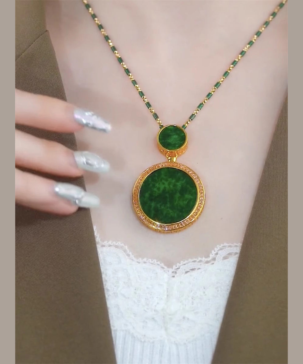 Collier avec pendentif en argent sterling vert rétro et jade incrusté de surdorure - Urbann-Vibe