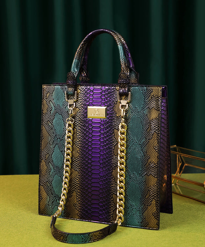Sac fourre-tout rétro de grande capacité en serpentine de couleurs mélangées - Urbann-Vibe