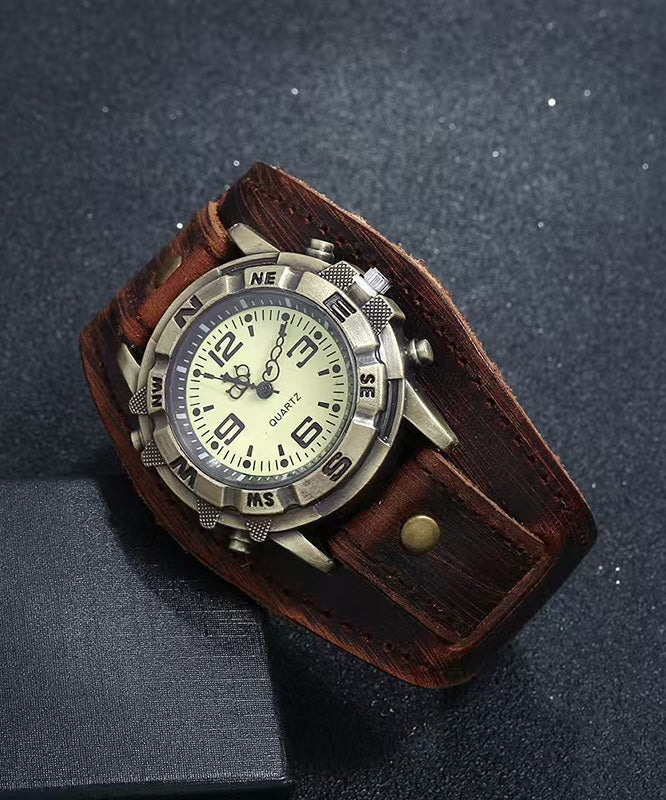 Montre rétro étanche à quartz en cuir rouge - Urbann-Vibe