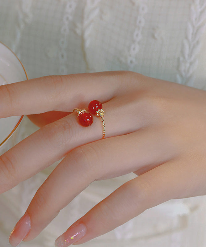Bagues ouvertes rétro en argent sterling rouge avec agate surdorée - Urbann-Vibe