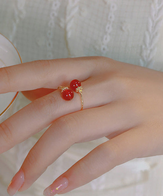 Bagues ouvertes rétro en argent sterling rouge avec agate surdorée - Urbann-Vibe