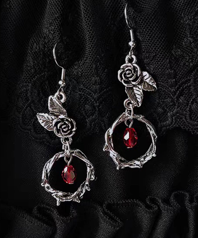 Boucles d'oreilles pendantes rétro en soie, argent sterling, alliage de cristal et rose - Urbann-Vibe