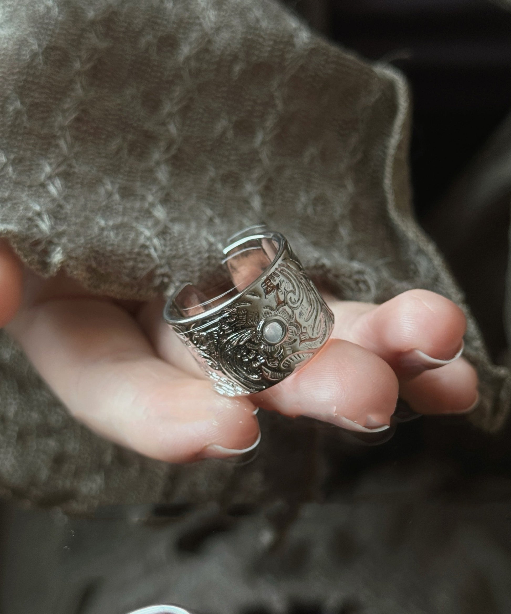 Bagues ouvertes rétro en argent sterling et jade - Urbann-Vibe