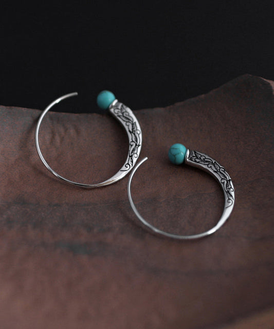 Boucles d'oreilles créoles rétro en argent sterling et turquoise - Urbann-Vibe