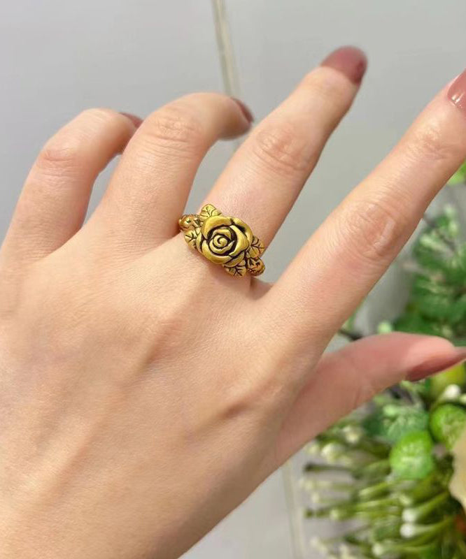 Bagues rétro en argent sterling avec motif rose surdoré - Urbann-Vibe
