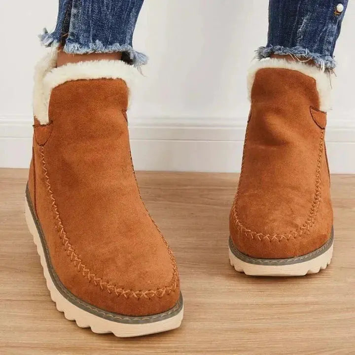 Women's retro snow boots brown suede upper thick sole soft cotton lining cozy winter comfort
