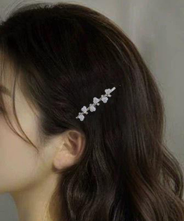 Paire d'épingles à cheveux rétro en alliage blanc et zircone, motif fleur de prunier - Urbann-Vibe