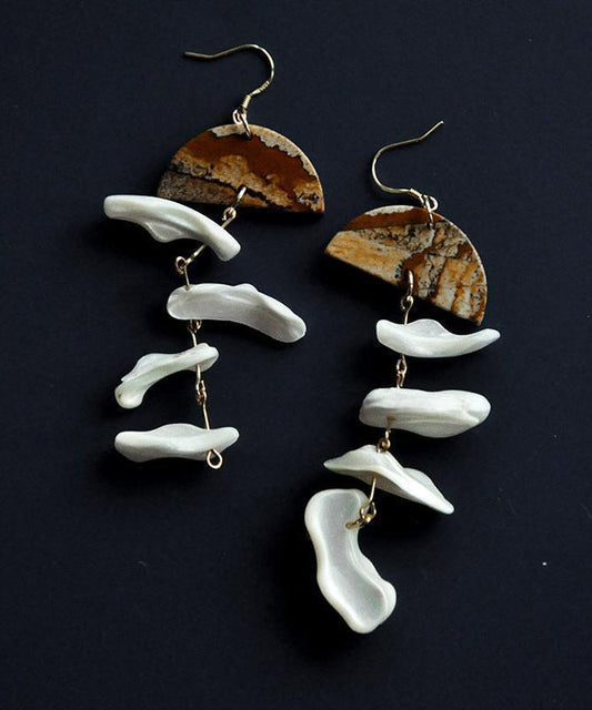 Boucles d'oreilles pendantes rétro en argent sterling blanc avec pampilles dorées - Urbann-Vibe