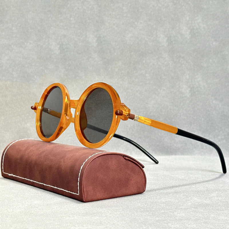 RetroVue Luxe round sunglasses black frame mirrored TAC polarized lenses UV400 unisex vintage style