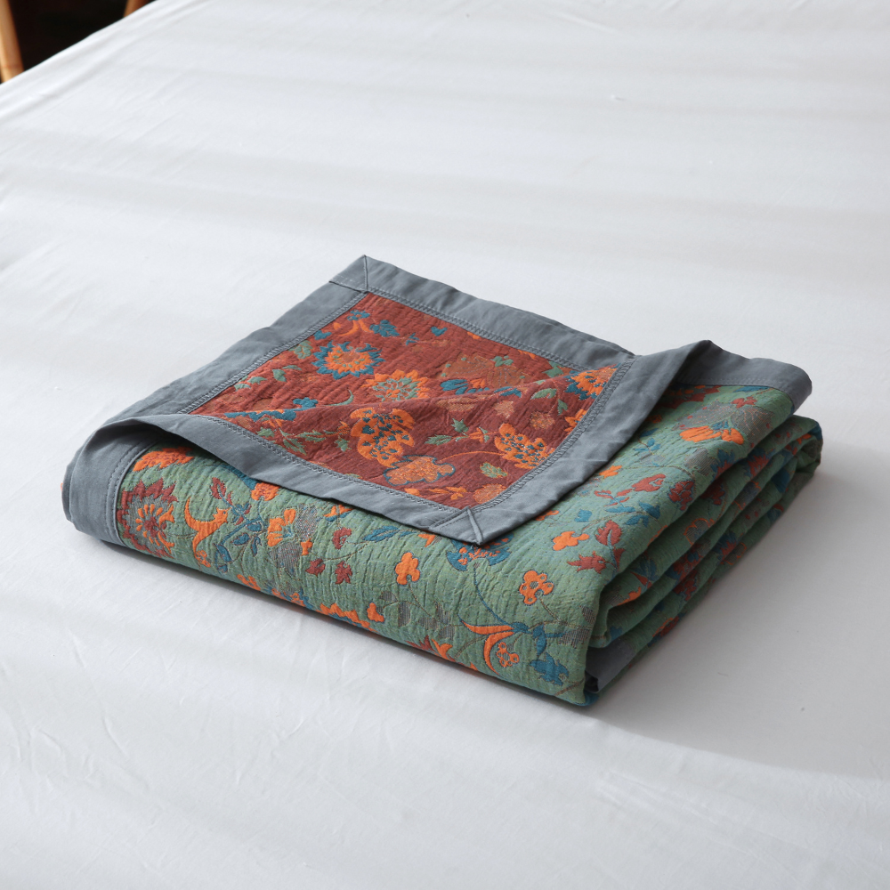 Vintage floral cotton quilt reversible double-sided design with embroidered florals for cozy bedrooms