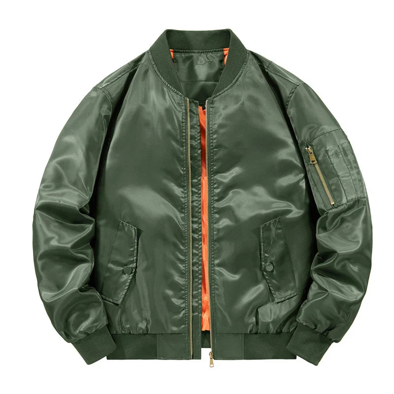 Retro MA-1 unisex bomber jacket in classic pilot style, relaxed fit with ribbed cuffs