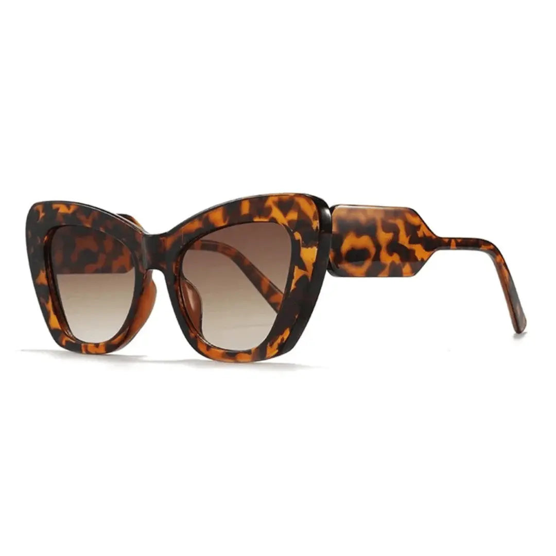 Women's retro cat-eye sunglasses full-rimmed frames with bold patterned temples vintage-modern style