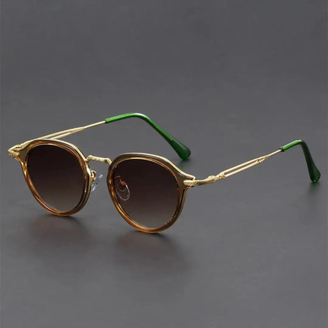 Retro round sunglasses textured metal frame UV400 lenses vintage silhouette lightweight all-day comfort