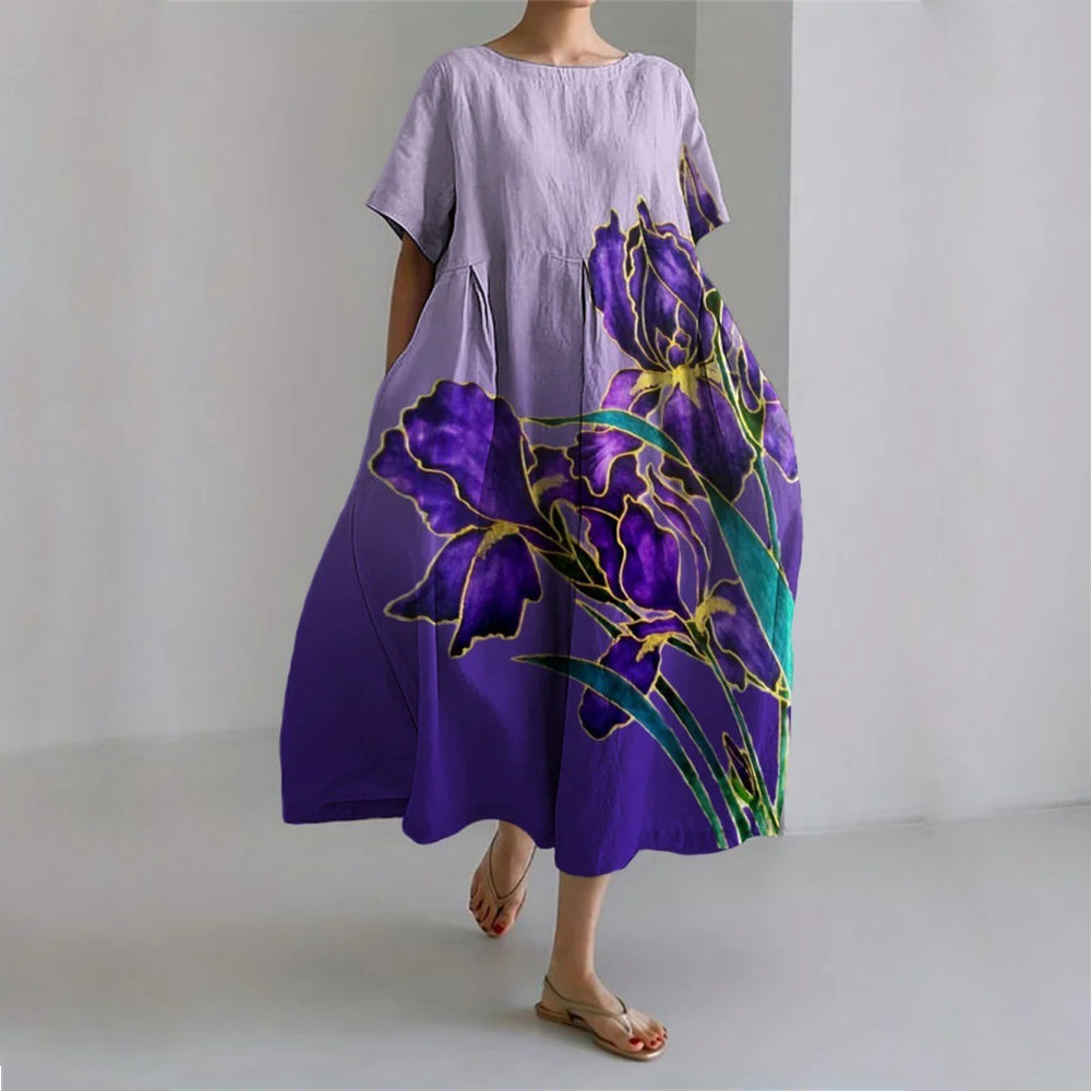 Sofia Amoretti Rêve de Fleurs midi floral dress, bold all-over print, fluid SilkenWeave poly-blend