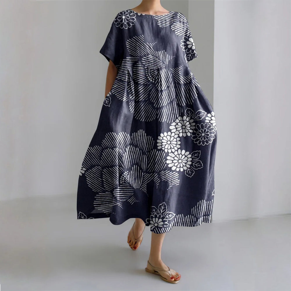 Floral midi dress by Sofia Amoretti in bold all-over print, fluid SilkenWeave poly-blend, statement silhouette
