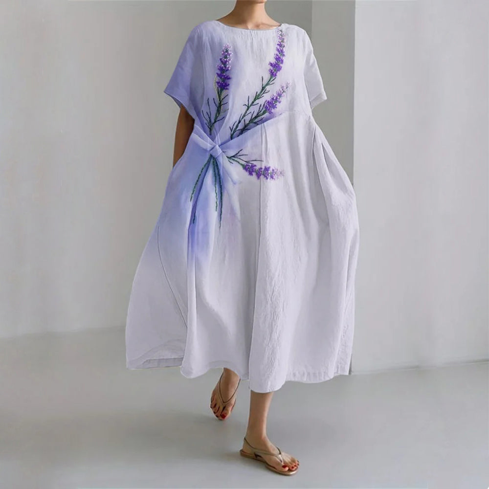 Floral midi dress by Sofia Amoretti in vibrant all-over print, fluid SilkenWeave drape for bold style
