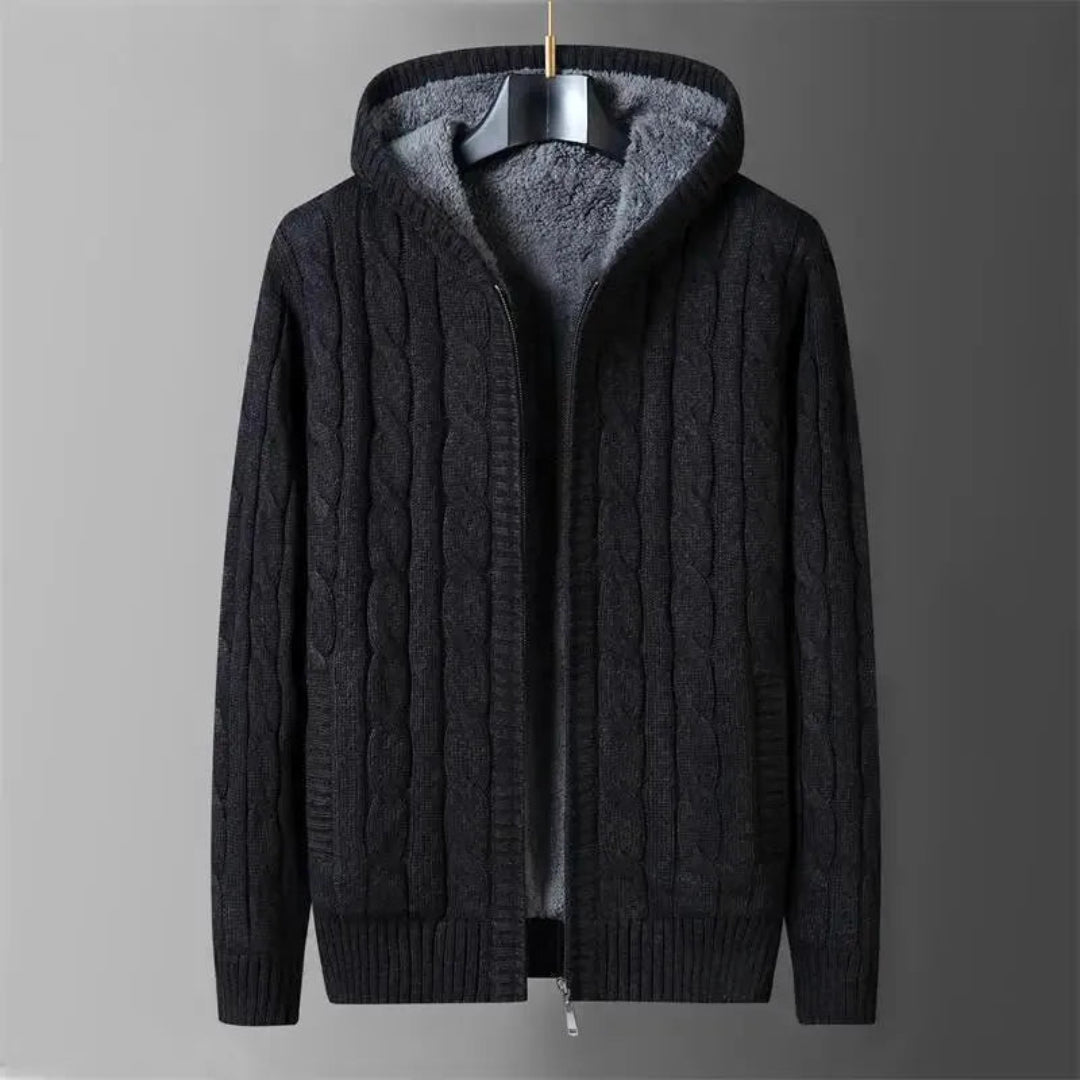 Reversible unisex wool hoodie with warm fleece lining, dual-wear cozy pullover in neutral tones