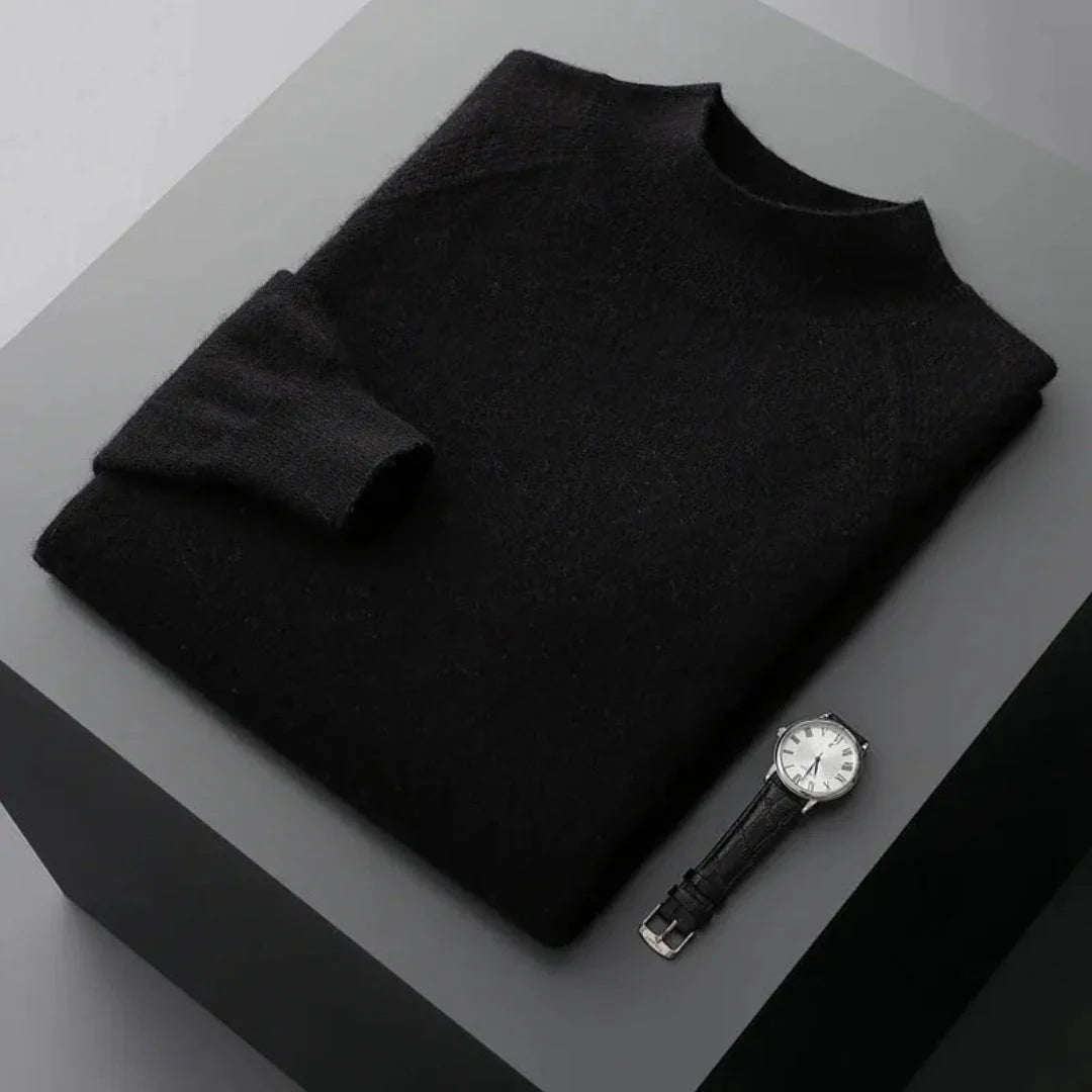 Rhys ivory cashmere mock neck sweater slim fit breathable luxury knit for cool-season layering