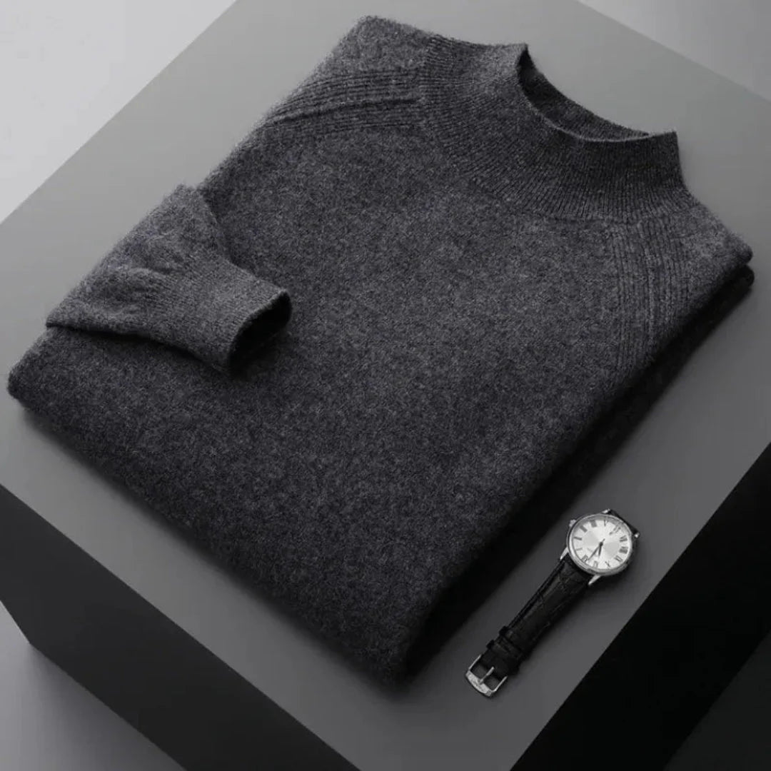 Rhys ivory cashmere mock neck sweater slim fit breathable luxury knit for cool-season layering