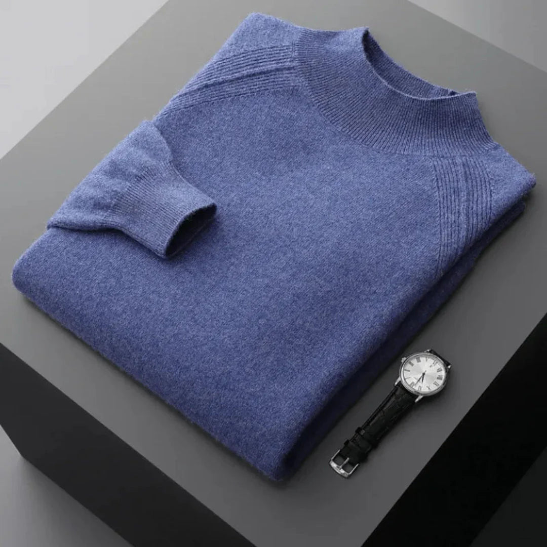 Rhys camel cashmere mock neck sweater slim fit breathable luxury knit for cool-season wear