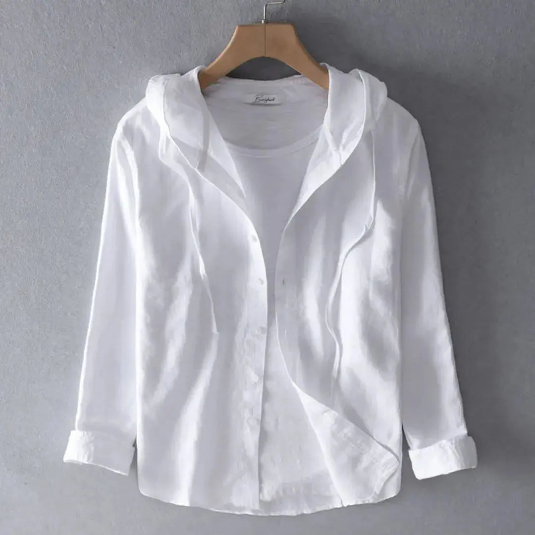 Striped linen hooded shirt with built-in cotton tee, relaxed fit breathable warm-weather streetwear layer