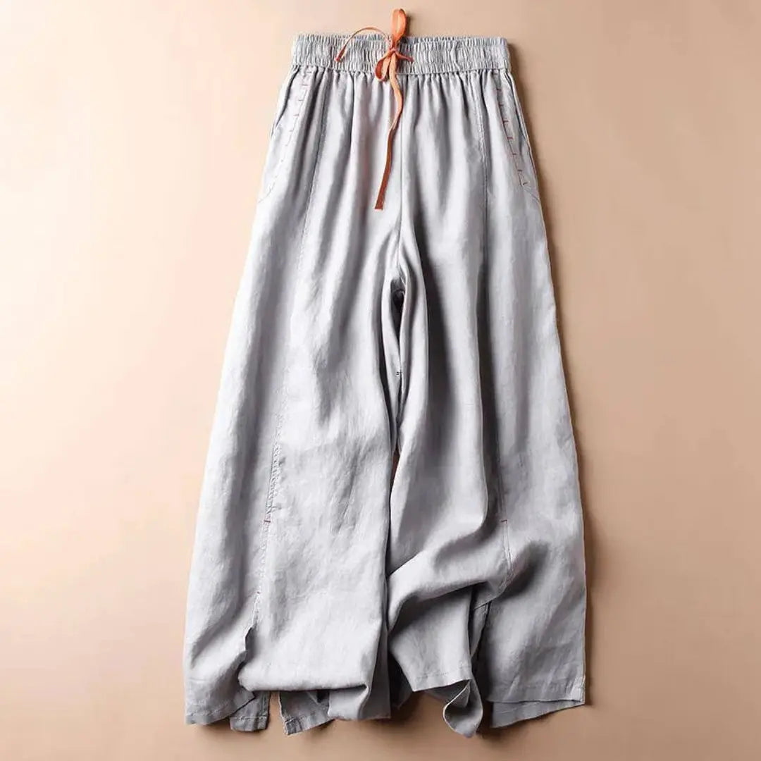 Women's wide-leg linen pants drawstring elastic waist breathable summer comfort relaxed fit