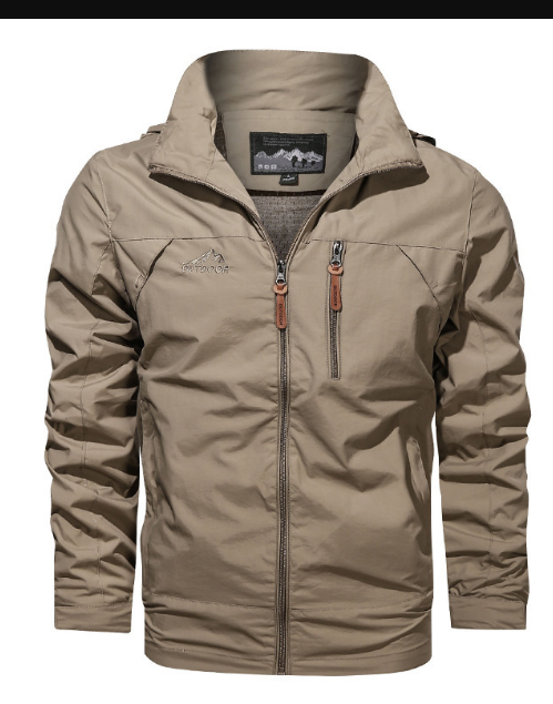 Men's hooded rain jacket windproof water-resistant lightweight zip-up for outdoor commuters