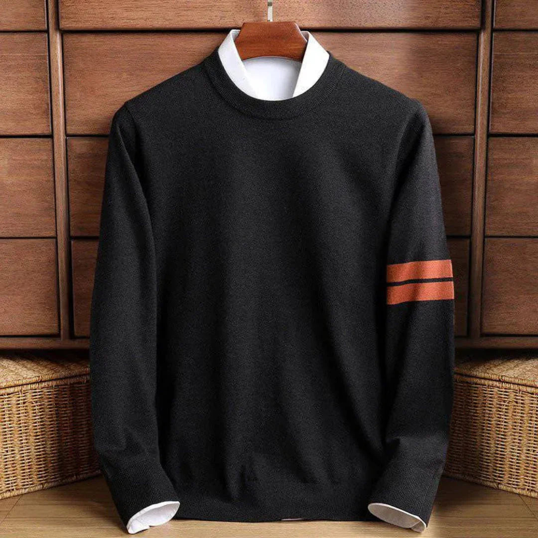 Rick crewneck sweater cotton blend double-stripe arms smart casual breathable beige colorblock