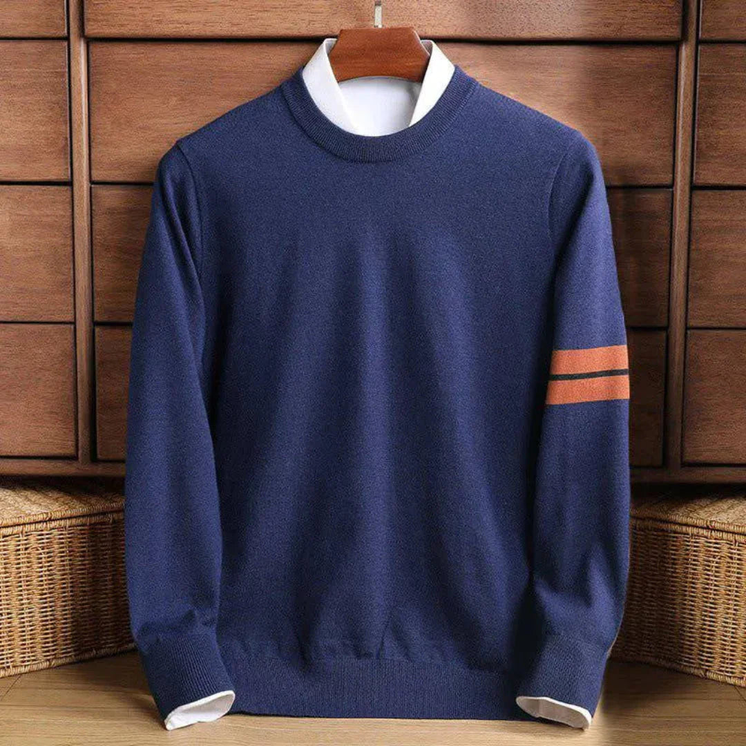Rick crewneck sweater breathable cotton blend double stripe arms smart casual professional comfort