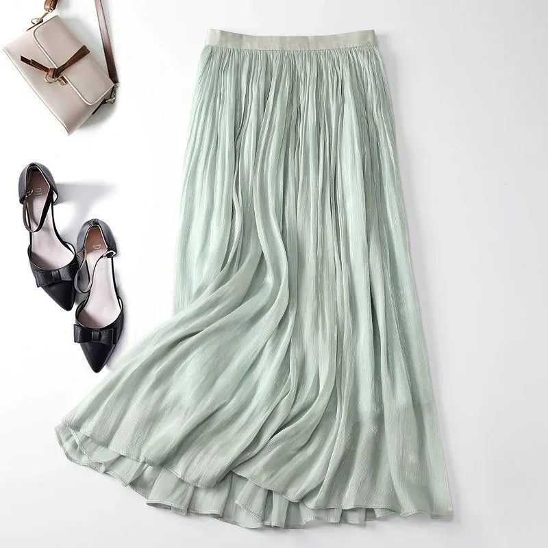 Women's Rita linen-blend pleated skirt lightweight flowing silhouette with soft elastic waistband