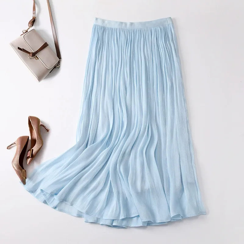 Women's Rita linen-blend pleated skirt lightweight flowing silhouette with soft elastic waistband