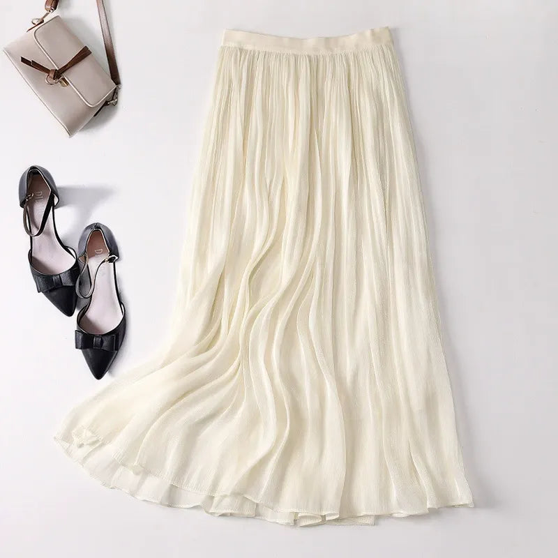 Women's Rita linen-blend pleated skirt lightweight flowing silhouette with soft elastic waistband