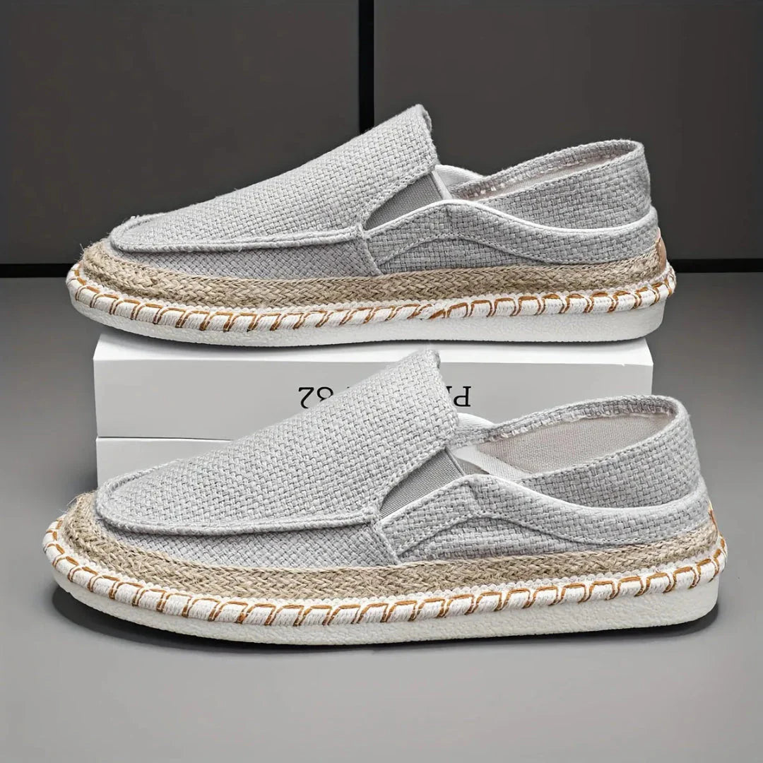 Unisex breathable canvas slip-on loafers in neutral tones, lightweight woven upper for beach walks